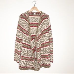 J. Jill Chunky Tan Red Knit Open Cardigan